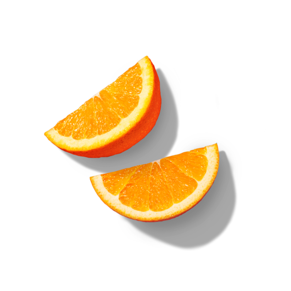 Two slices of Peelz California oranges